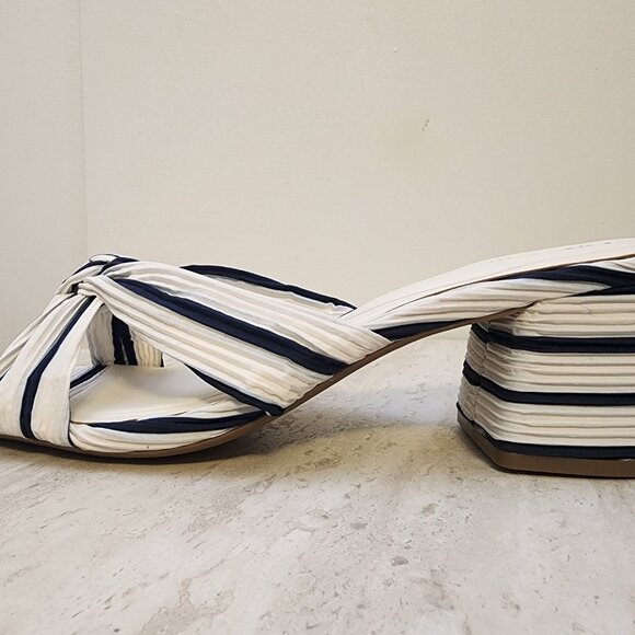 On 34th Womens Gaiaa Bow Block-Heel D Navy Stripe Fabric 10.5M - A014 \13 - Picture 3 of 10